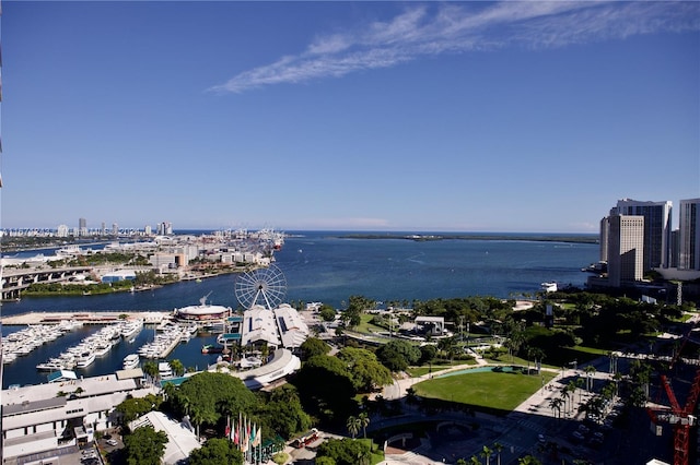 bird's eye view featuring a water view