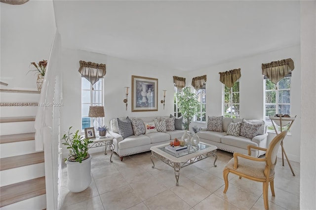 view of tiled living room