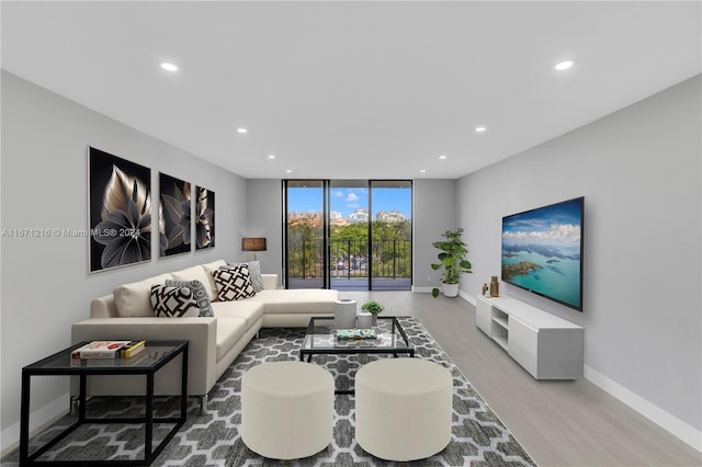 living room with light hardwood / wood-style floors