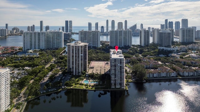 property's view of city featuring a water view