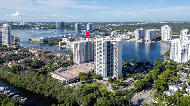 aerial view featuring a water view