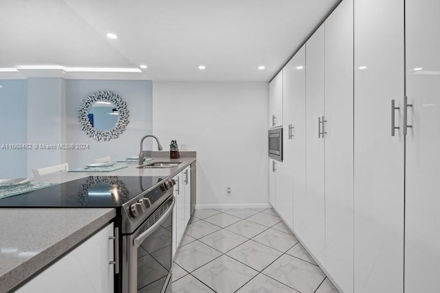 kitchen with sink, stainless steel appliances, and white cabinets