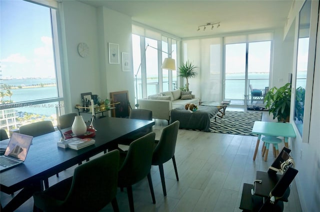 sunroom / solarium featuring a water view and a healthy amount of sunlight