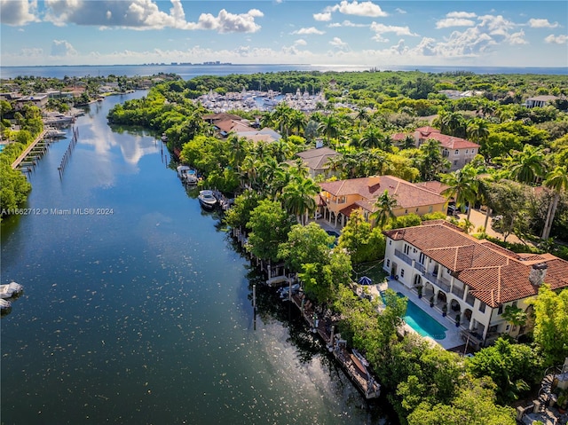 bird's eye view featuring a water view