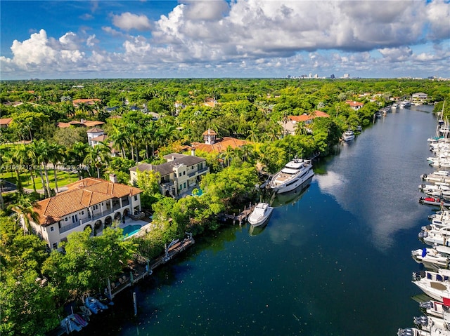 drone / aerial view featuring a water view