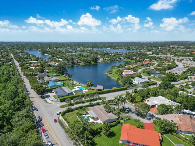 aerial view featuring a residential view and a water view