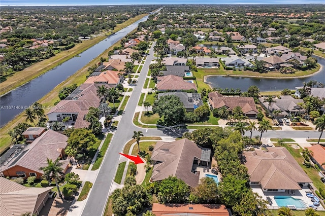 bird's eye view featuring a water view