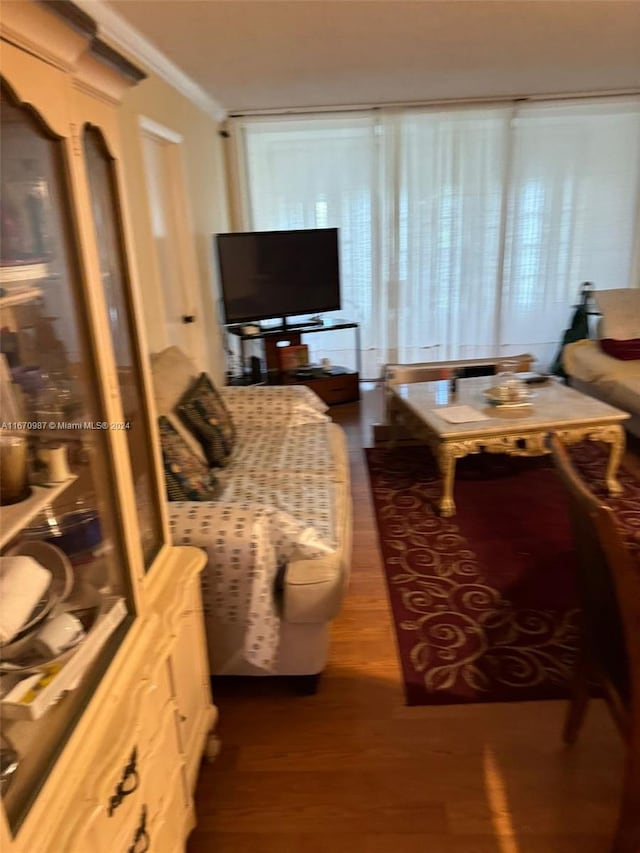 5830 NW 64th Ave Unit 104, Tamarac, FL 33319 - living room with dark wood-style flooring and ornamental molding