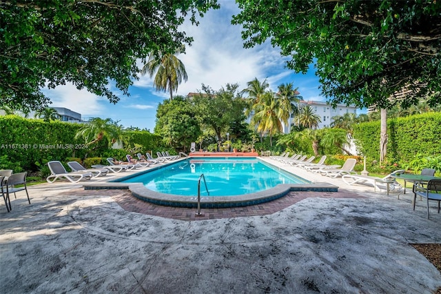 view of swimming pool with a patio area