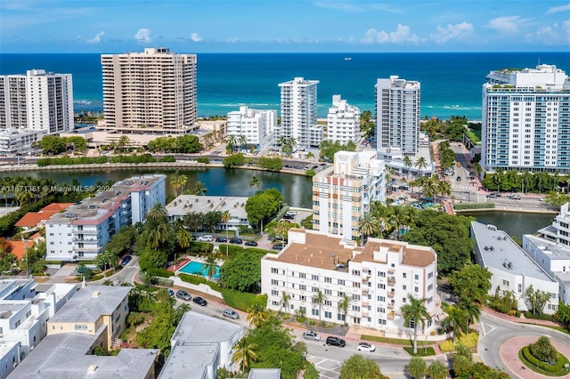 aerial view featuring a water view