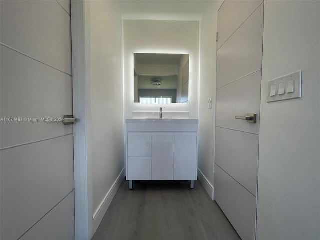 hallway with wood-type flooring and sink