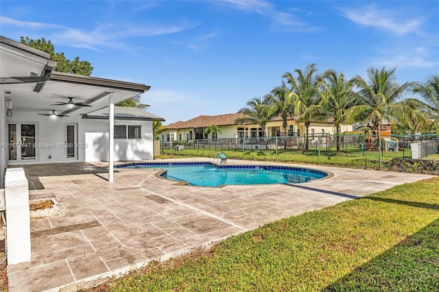 11811 NW 5th Ct, Plantation, FL 33325 - view of pool with a patio, a ceiling fan, and french doors