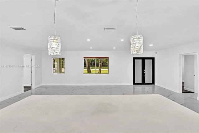 11811 NW 5th Ct, Plantation, FL 33325 - unfurnished living room with a chandelier, marble tiled floors, recessed lighting, and baseboards