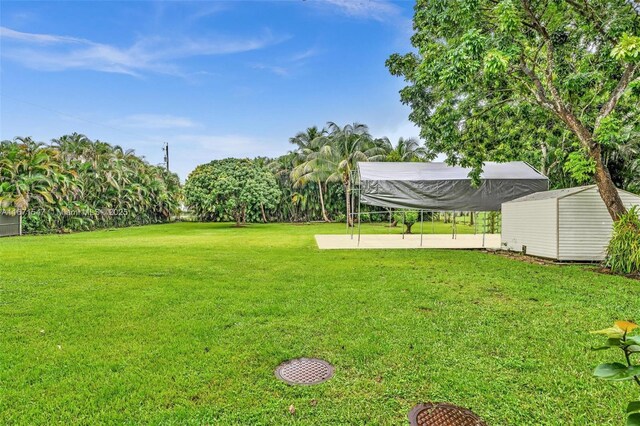 11811 NW 5th Ct, Plantation, FL 33325 - view of grassy yard with a storage shed, an outdoor structure, and a patio