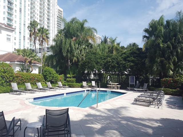 view of pool featuring a patio