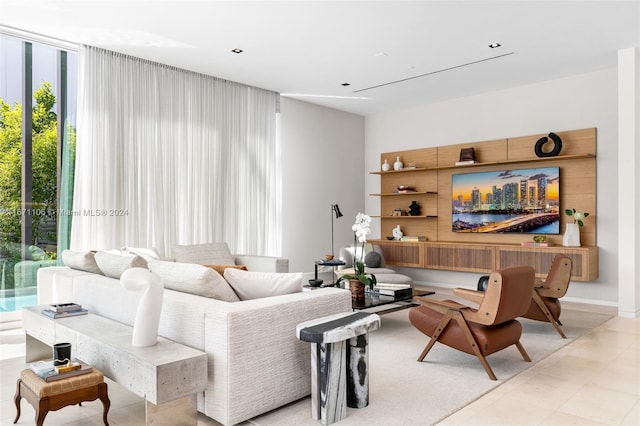 living room featuring a wealth of natural light