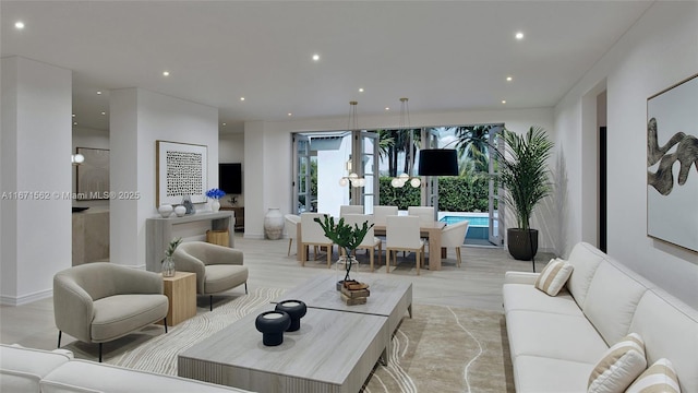 living room with light wood-type flooring