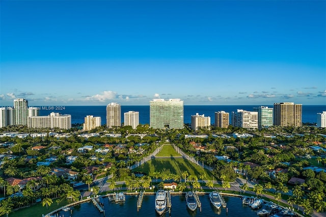 bird's eye view featuring a water view