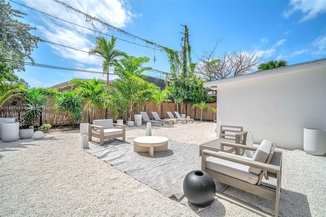 view of patio featuring a fire pit