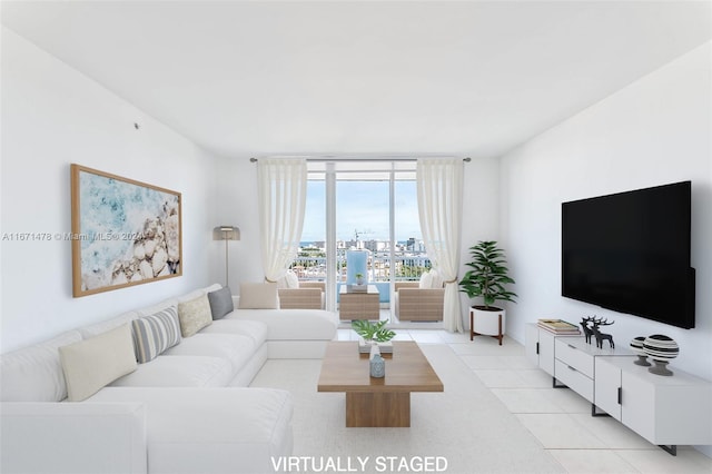 living room featuring light tile patterned floors