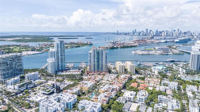 aerial view with a water view