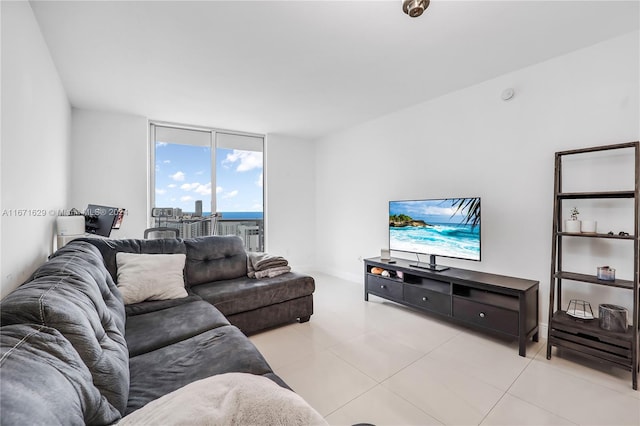 living room featuring a wall of windows