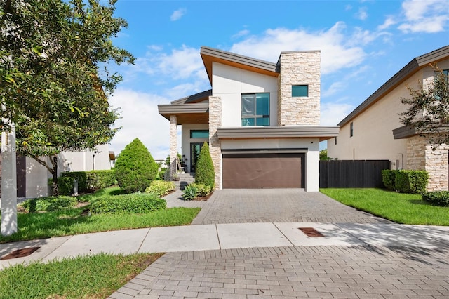 contemporary home featuring a garage