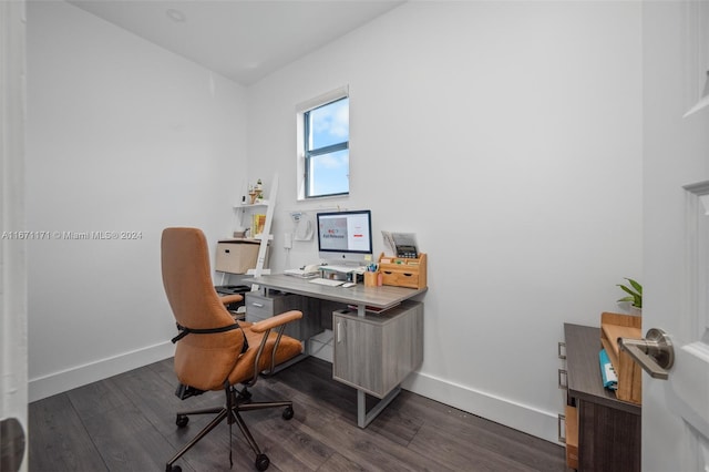 home office featuring dark hardwood / wood-style floors