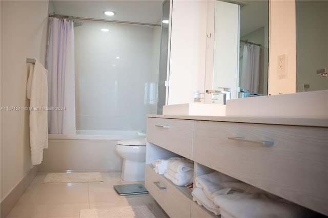 full bathroom with vanity, toilet, tile patterned floors, and shower / bath combination with curtain