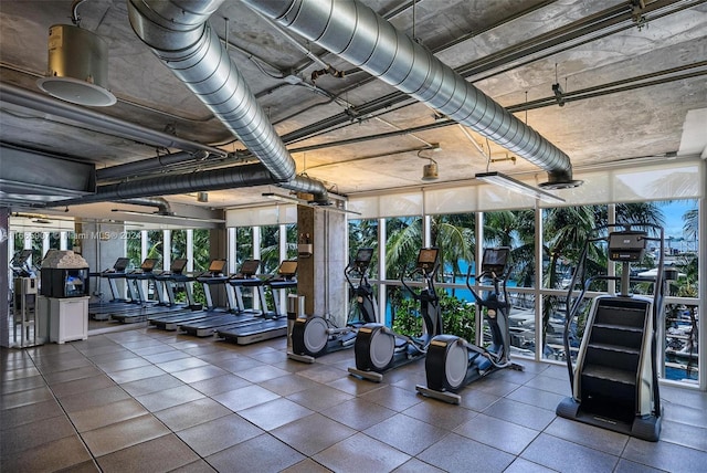 gym with expansive windows