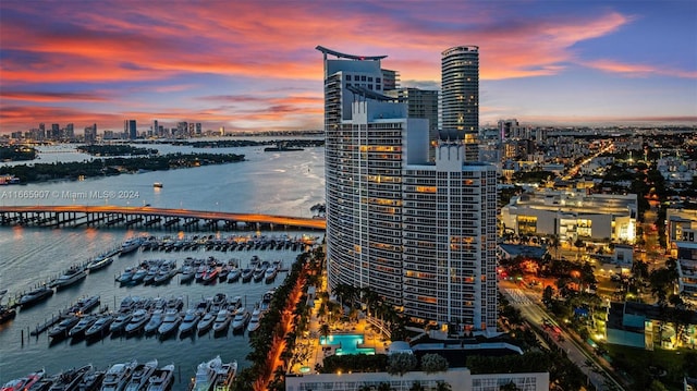 property's view of city featuring a water view