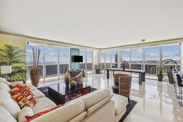 living room featuring a wealth of natural light and floor to ceiling windows