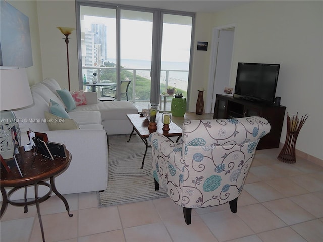 living room featuring light tile patterned floors