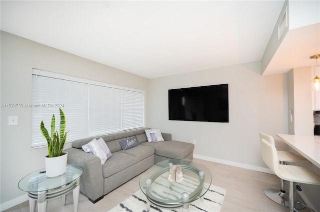 living room with light hardwood / wood-style floors