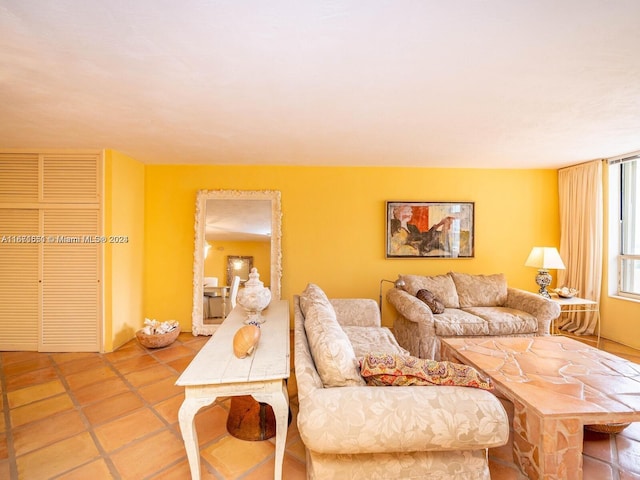 living room featuring tile patterned floors