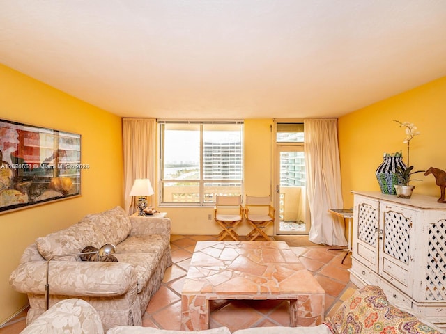 view of tiled living room