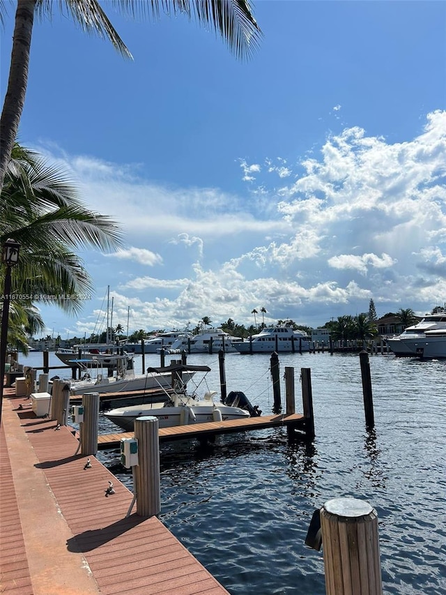 view of dock with a water view