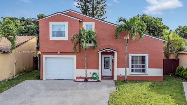 view of front of home featuring a front lawn and a garage