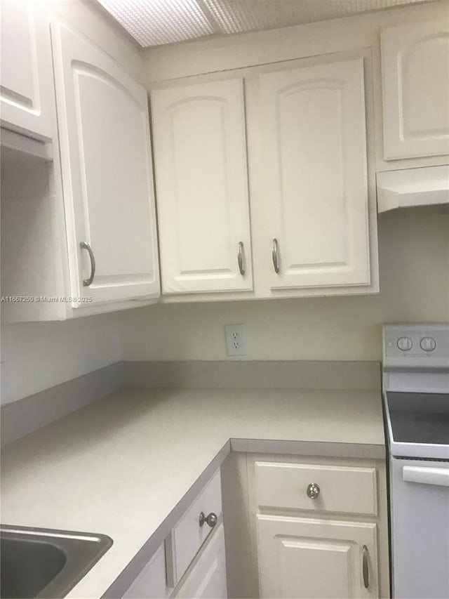 701 SW 142nd Ave Unit 104S, Pembroke Pines, FL 33027 - kitchen featuring white cabinets, sink, and electric range
