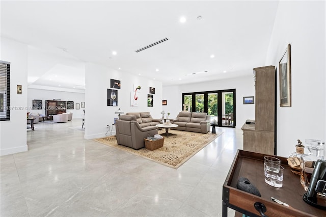 living room featuring french doors