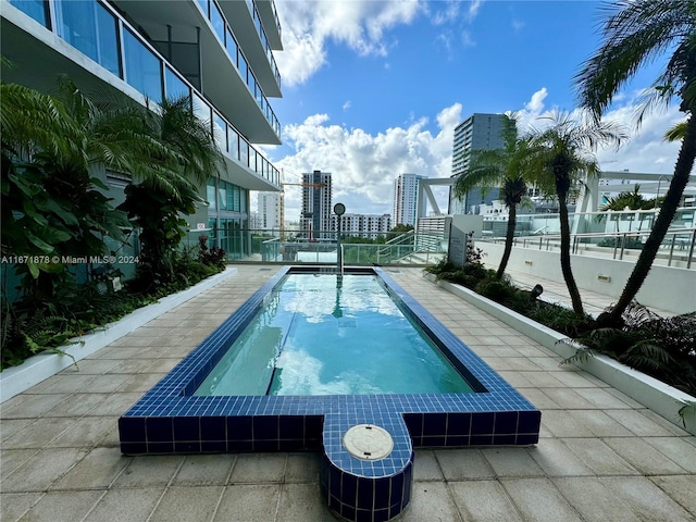 view of swimming pool with a jacuzzi