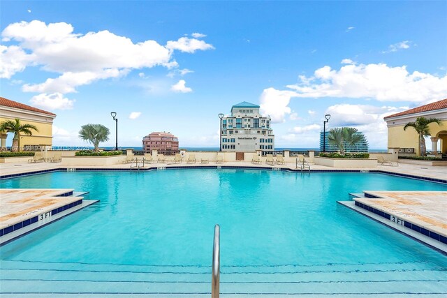 view of pool featuring a patio