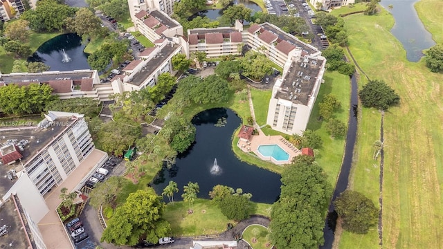 aerial view with a water view