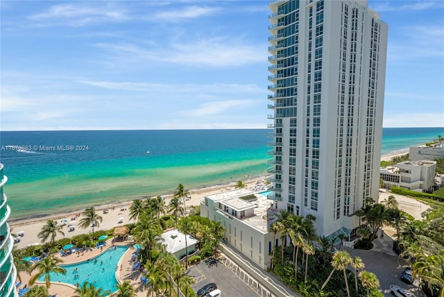 property view of water featuring a beach view