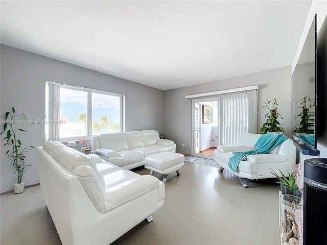 living room featuring concrete flooring