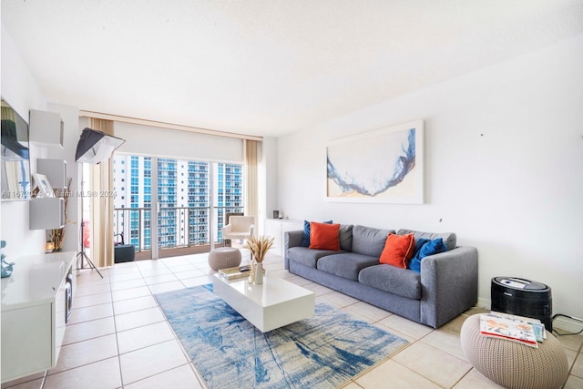 living room with light tile patterned floors