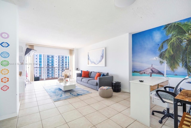 living room featuring light tile patterned floors