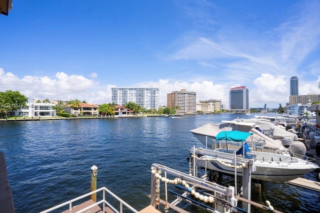 view of dock with a water view