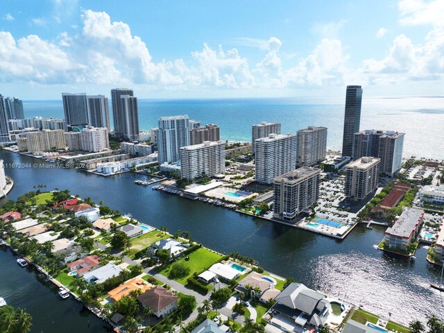 aerial view featuring a water view