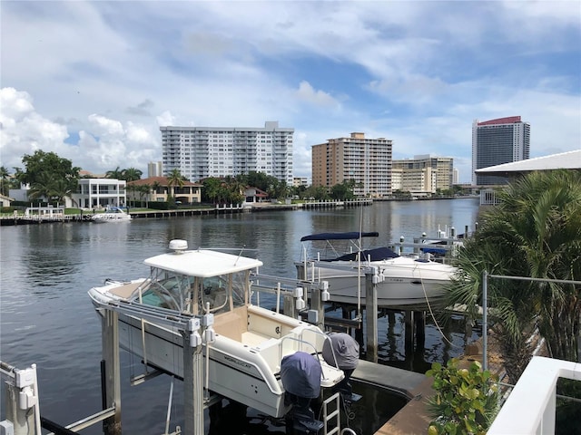 view of dock with a water view